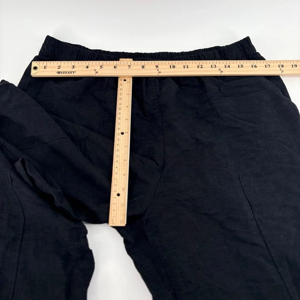 H&M Wide Leg Pants Women Size L Black Linen Blend Elastic Waist Relaxed Trousers